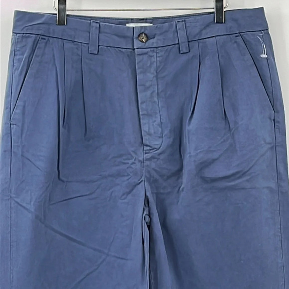 Amendi Gunnar Blue Organic Cotton Pleat Front Button Fly Pants - NWOT - Size 34 - Picture 2 of 10